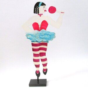Judie Bomberger Metal Art Sculpture Woman In Tutu With Lollipop 14" Tall